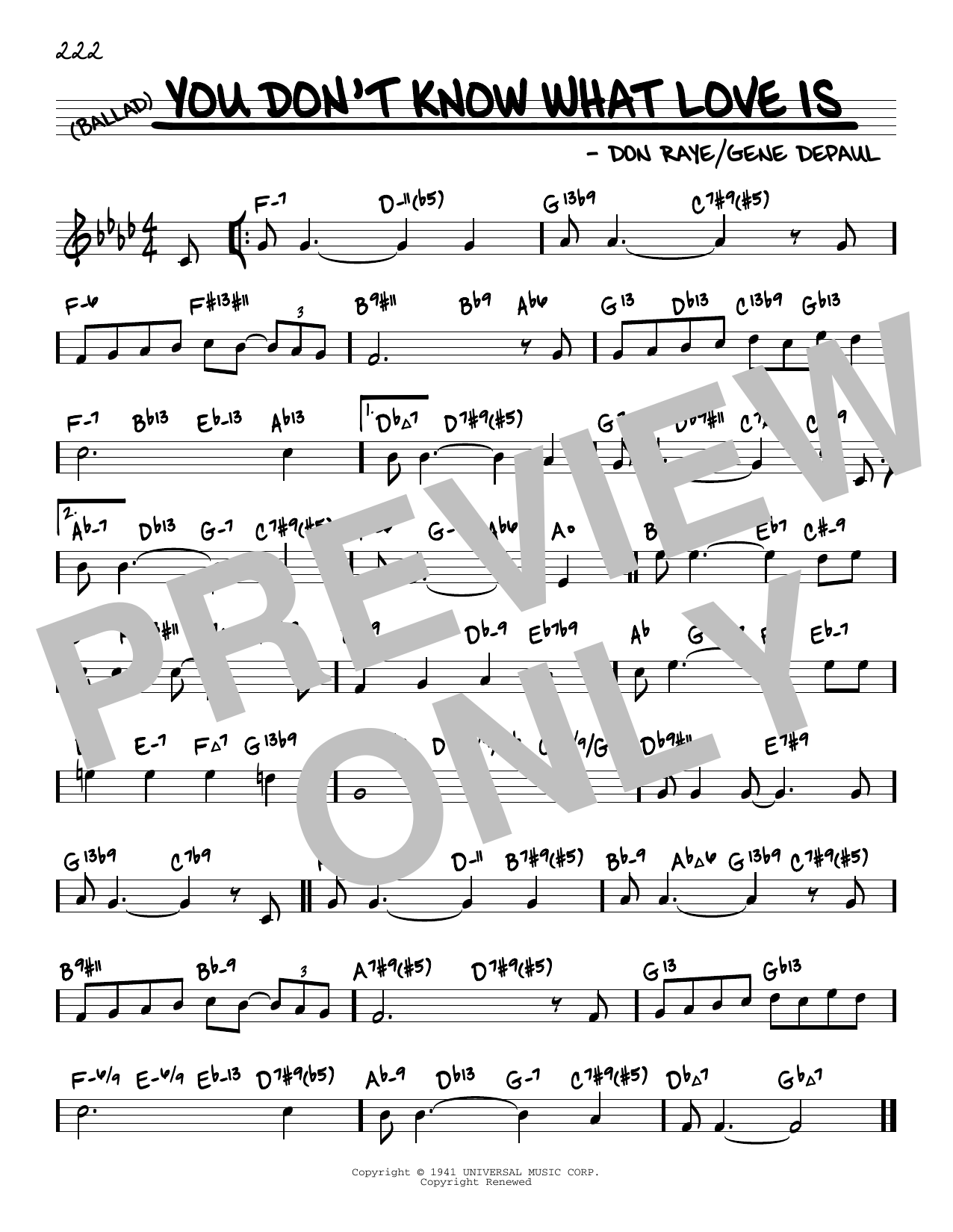 Download Carol Bruce You Don't Know What Love Is (arr. David Hazeltine) Sheet Music and learn how to play Real Book – Enhanced Chords PDF digital score in minutes