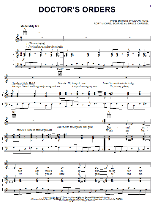 Download Carol Douglas Doctor's Orders Sheet Music and learn how to play Piano, Vocal & Guitar (Right-Hand Melody) PDF digital score in minutes