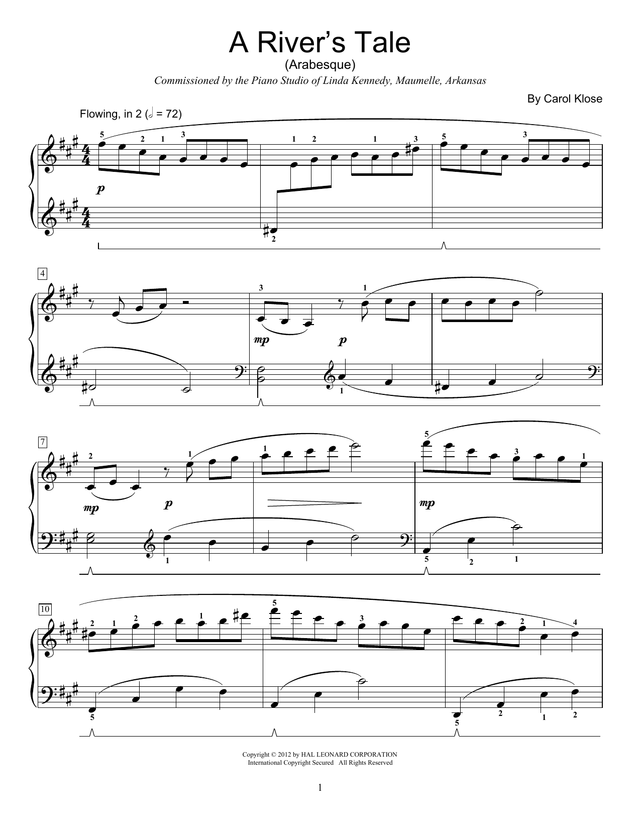 Download Carol Klose A River's Tale Sheet Music and learn how to play Easy Piano PDF digital score in minutes
