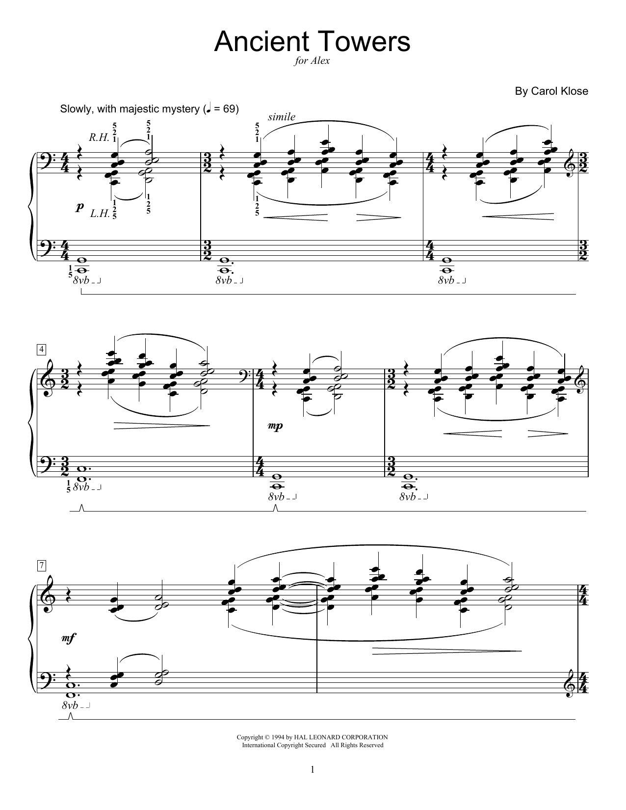 Download Carol Klose Ancient Towers Sheet Music and learn how to play Easy Piano PDF digital score in minutes