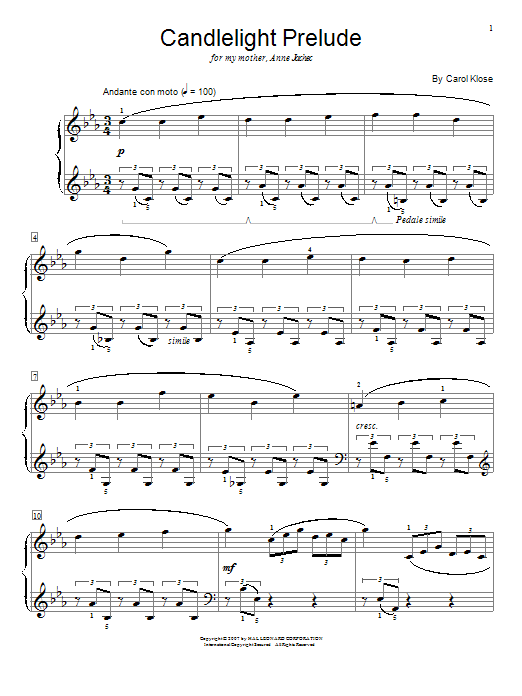 Download Carol Klose Candlelight Prelude Sheet Music and learn how to play Easy Piano PDF digital score in minutes
