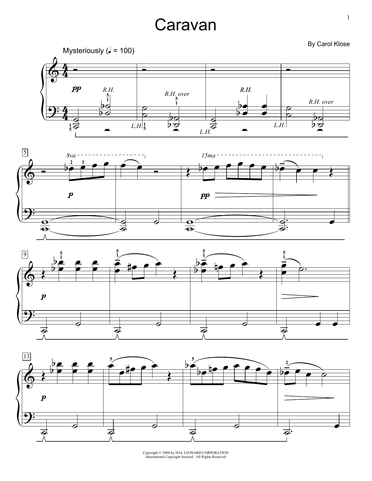 Download Carol Klose Caravan Sheet Music and learn how to play Easy Piano PDF digital score in minutes