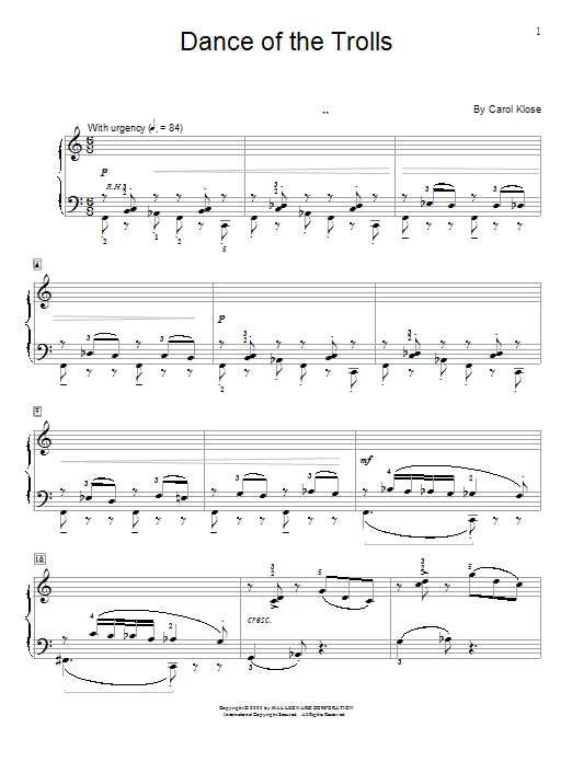Download Carol Klose Dance Of The Trolls Sheet Music and learn how to play Easy Piano PDF digital score in minutes