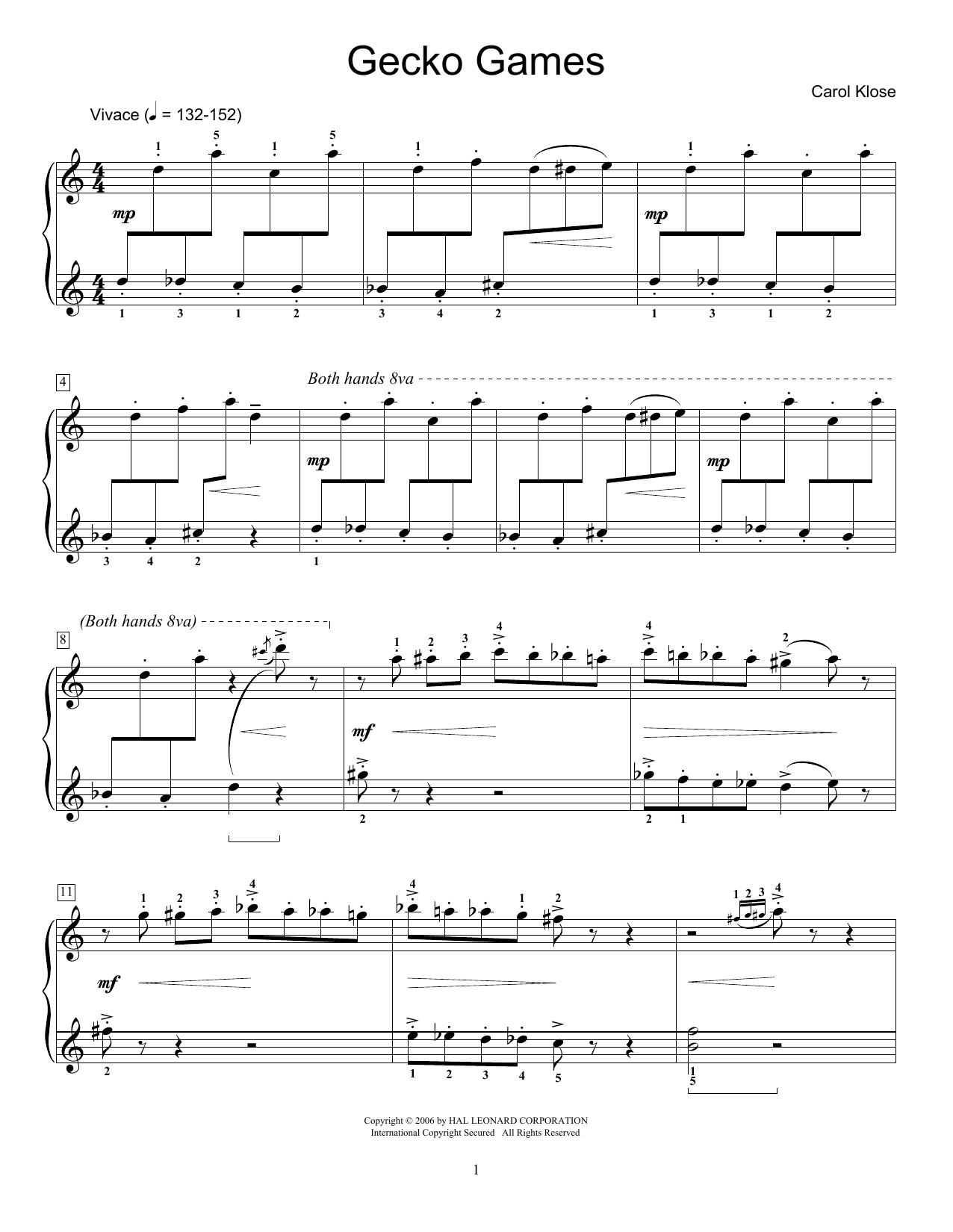 Download Carol Klose Gecko Games Sheet Music and learn how to play Easy Piano PDF digital score in minutes