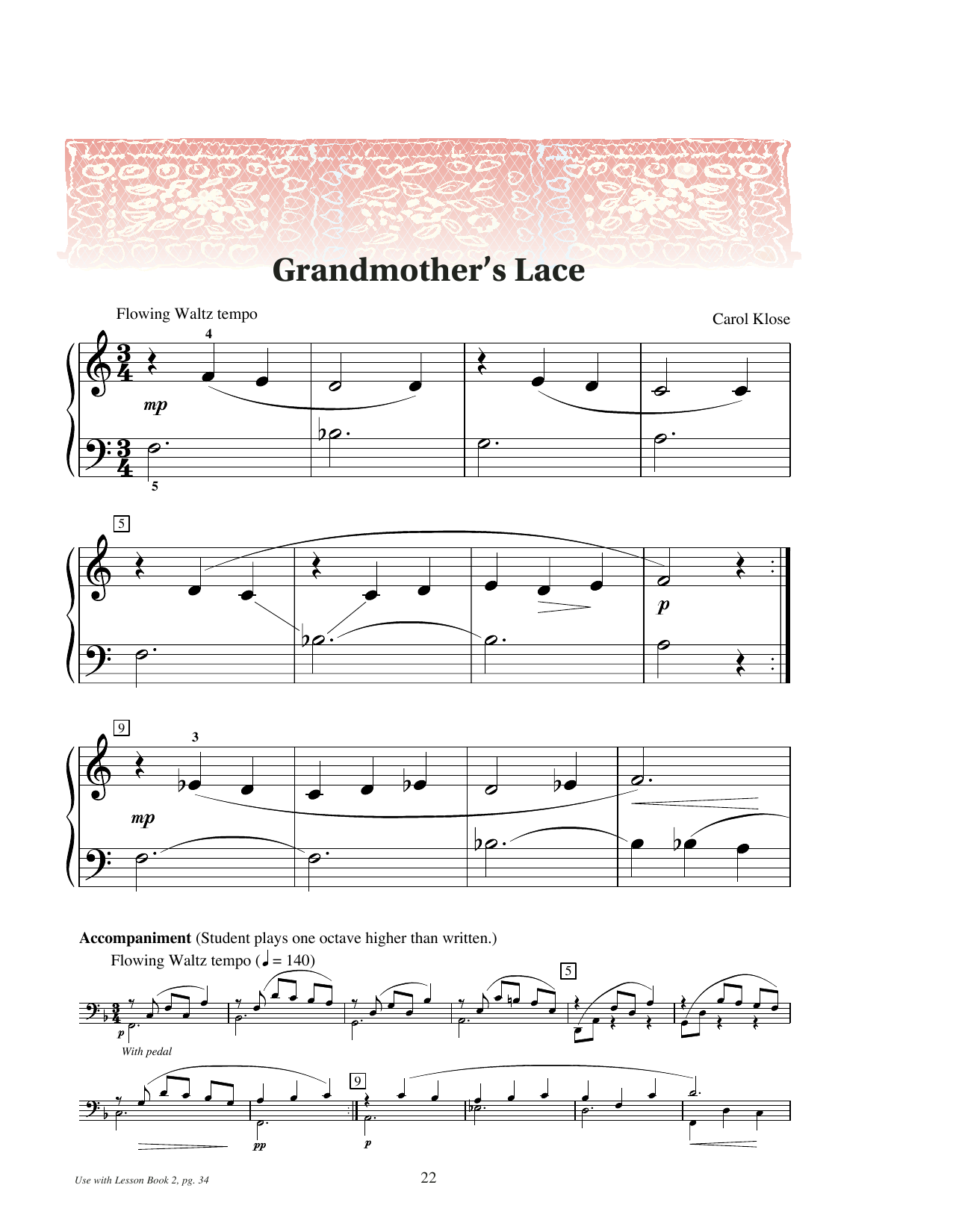 Download Carol Klose Grandmother's Lace Sheet Music and learn how to play Educational Piano PDF digital score in minutes