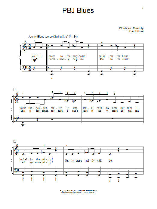 Download Carol Klose PBJ Blues Sheet Music and learn how to play Piano PDF digital score in minutes
