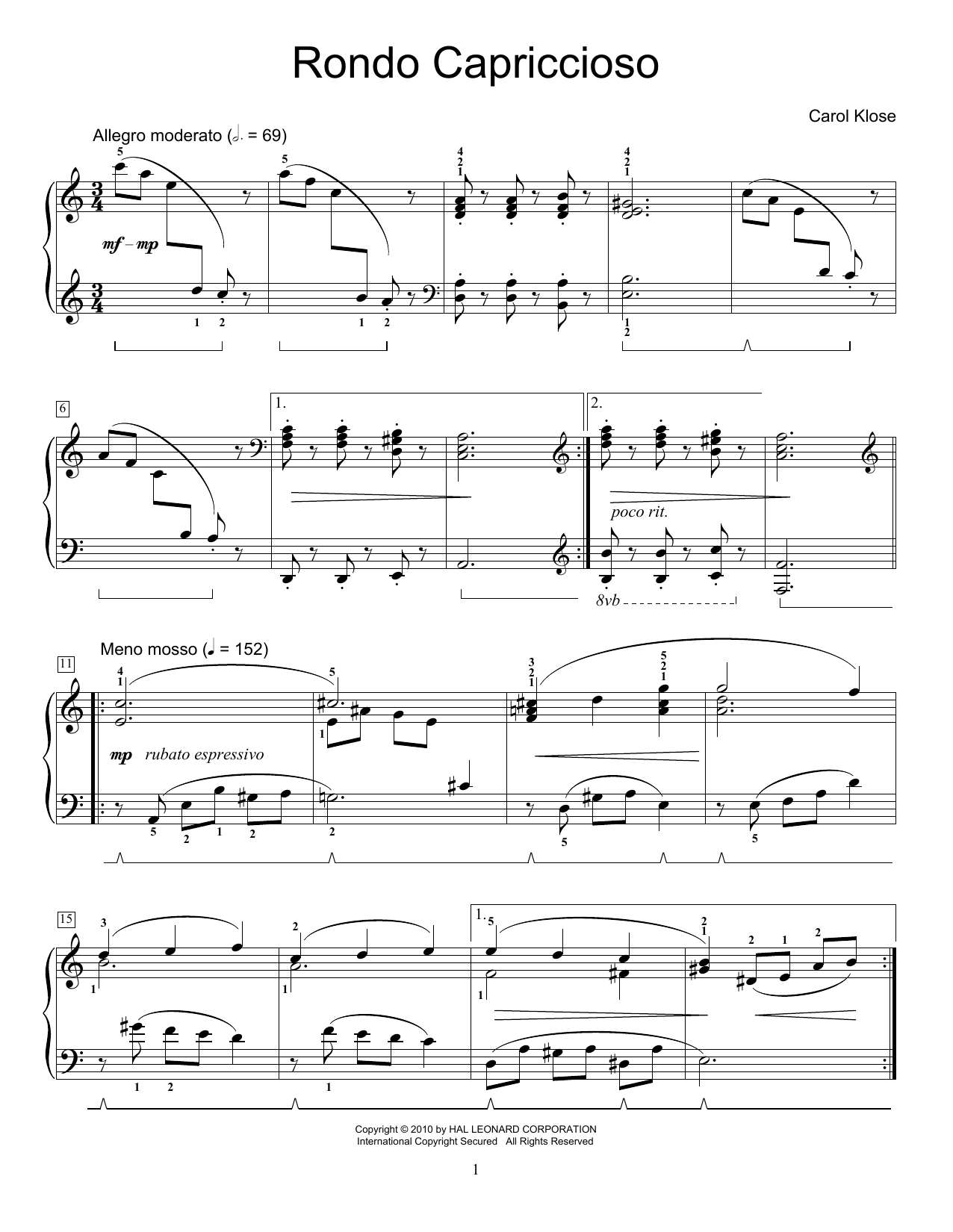 Download Carol Klose Rondo Capriccioso Sheet Music and learn how to play Piano Solo PDF digital score in minutes