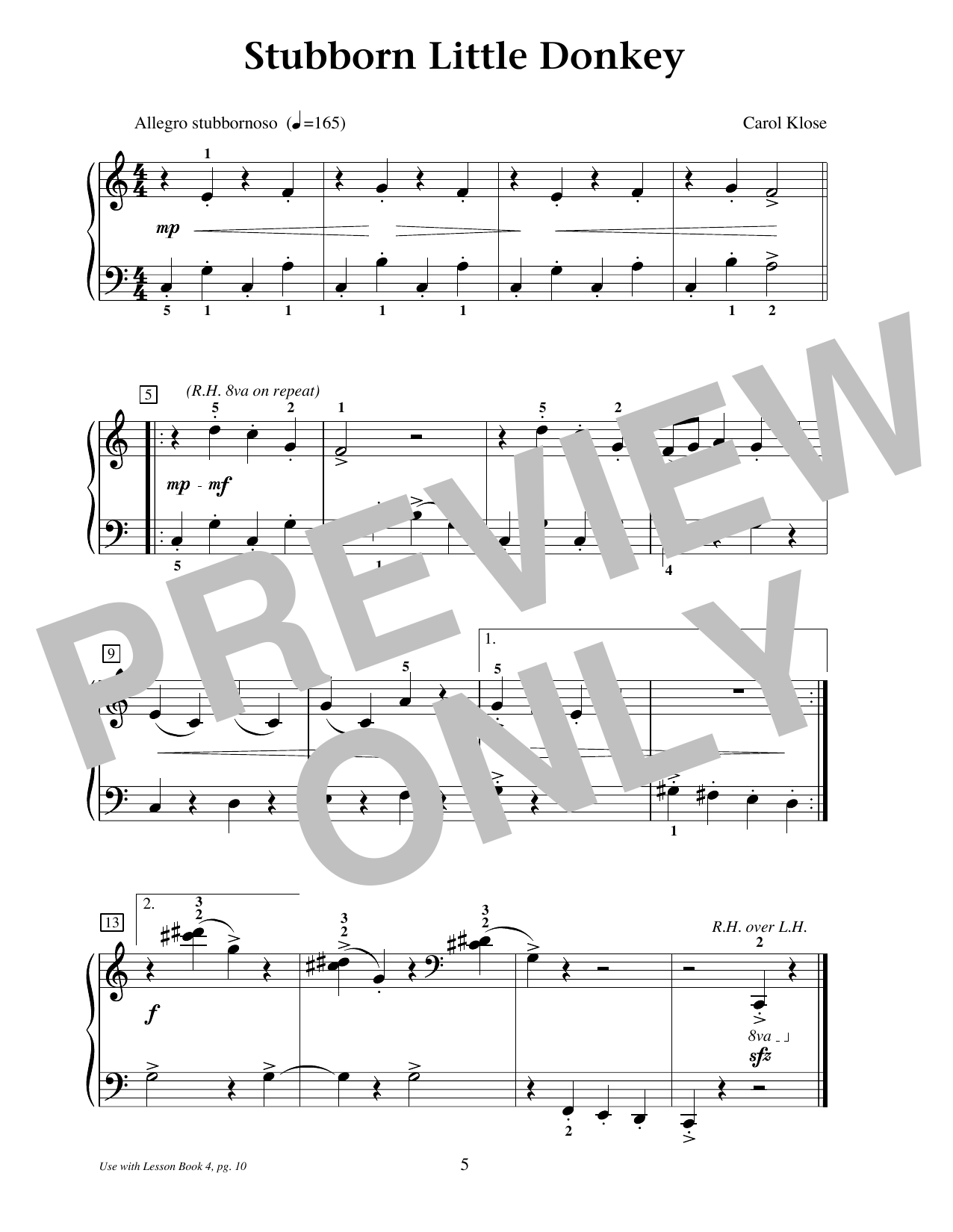 Download Carol Klose Stubborn Little Donkey Sheet Music and learn how to play Educational Piano PDF digital score in minutes