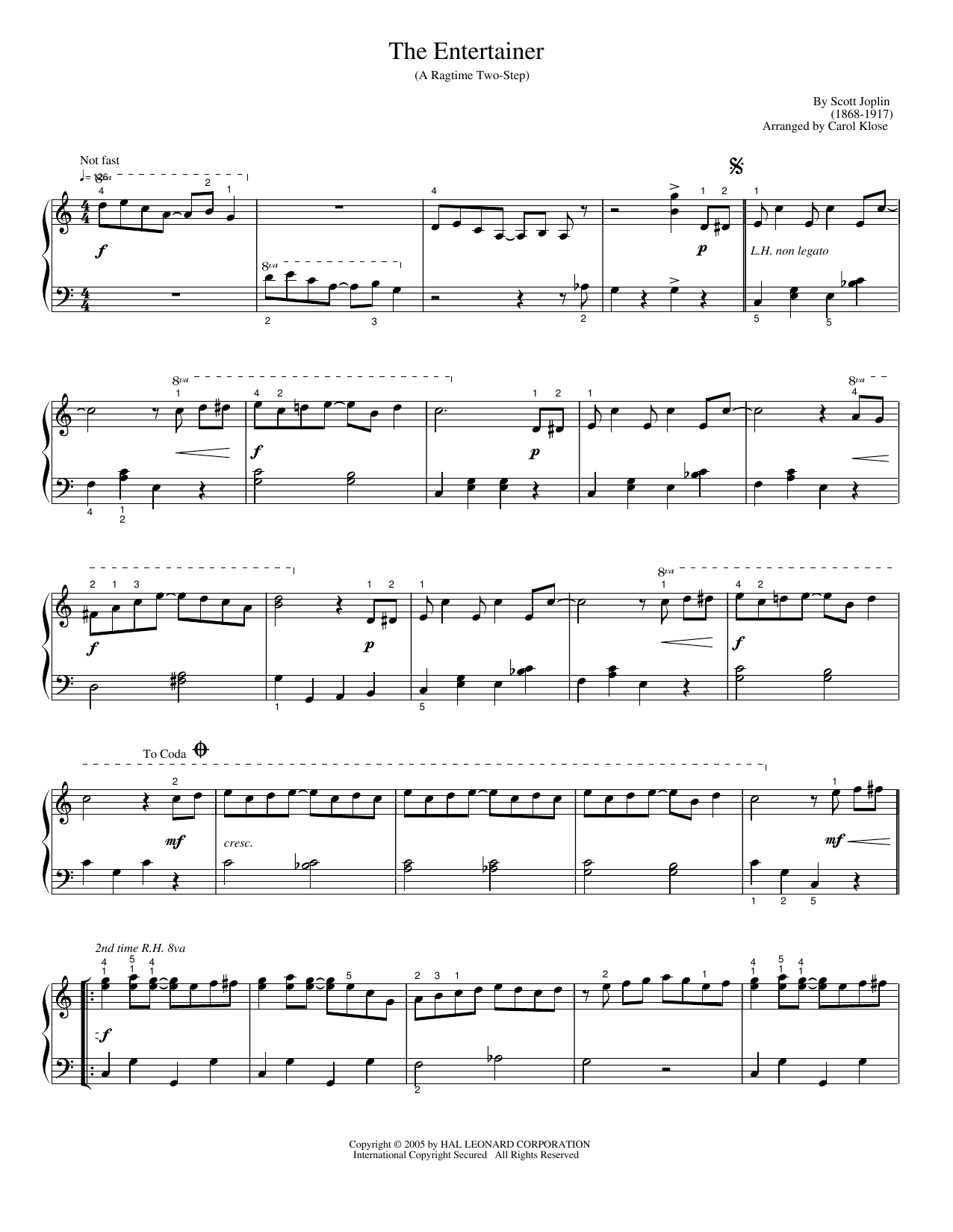 Download Carol Klose The Entertainer Sheet Music and learn how to play Piano Solo PDF digital score in minutes