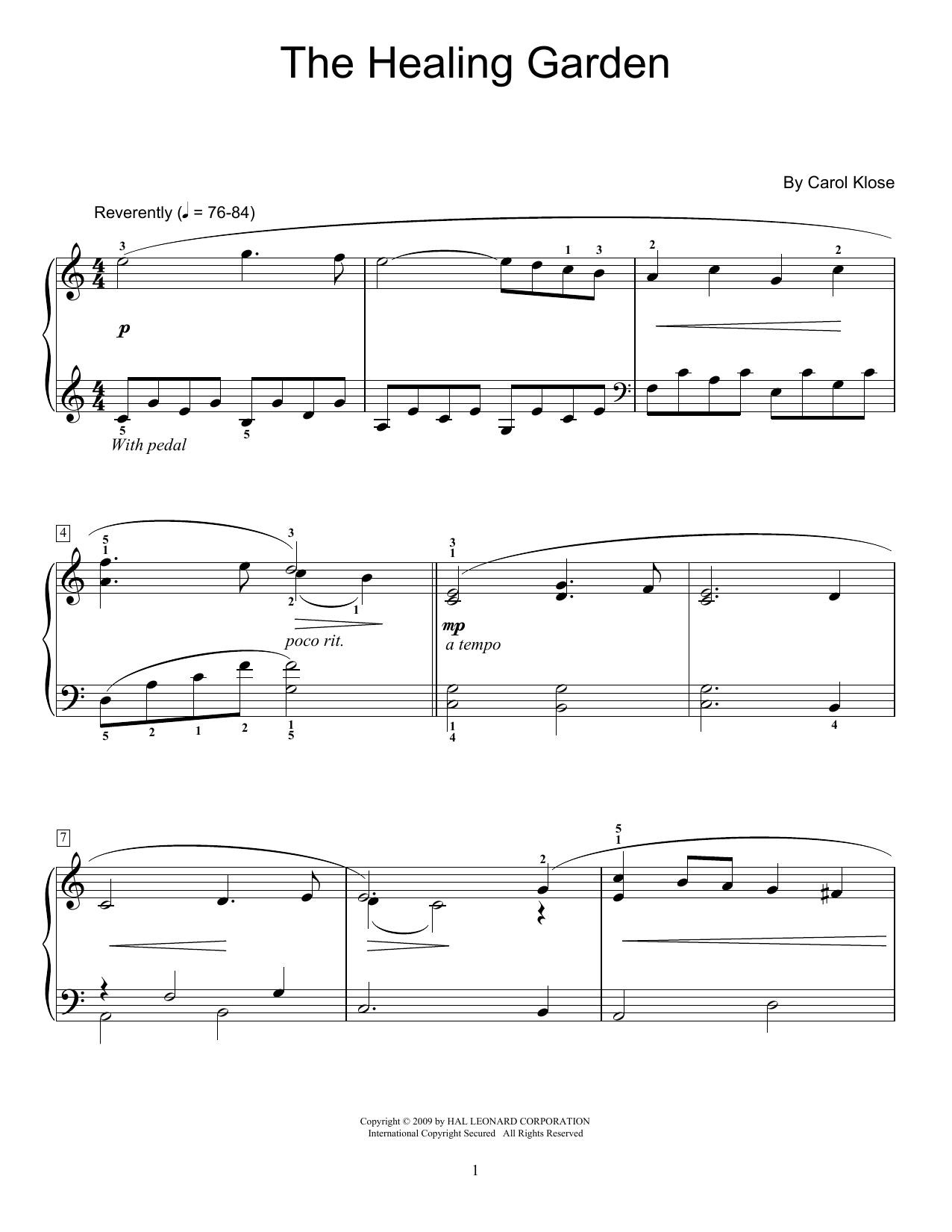 Download Carol Klose The Healing Garden Sheet Music and learn how to play Easy Piano PDF digital score in minutes
