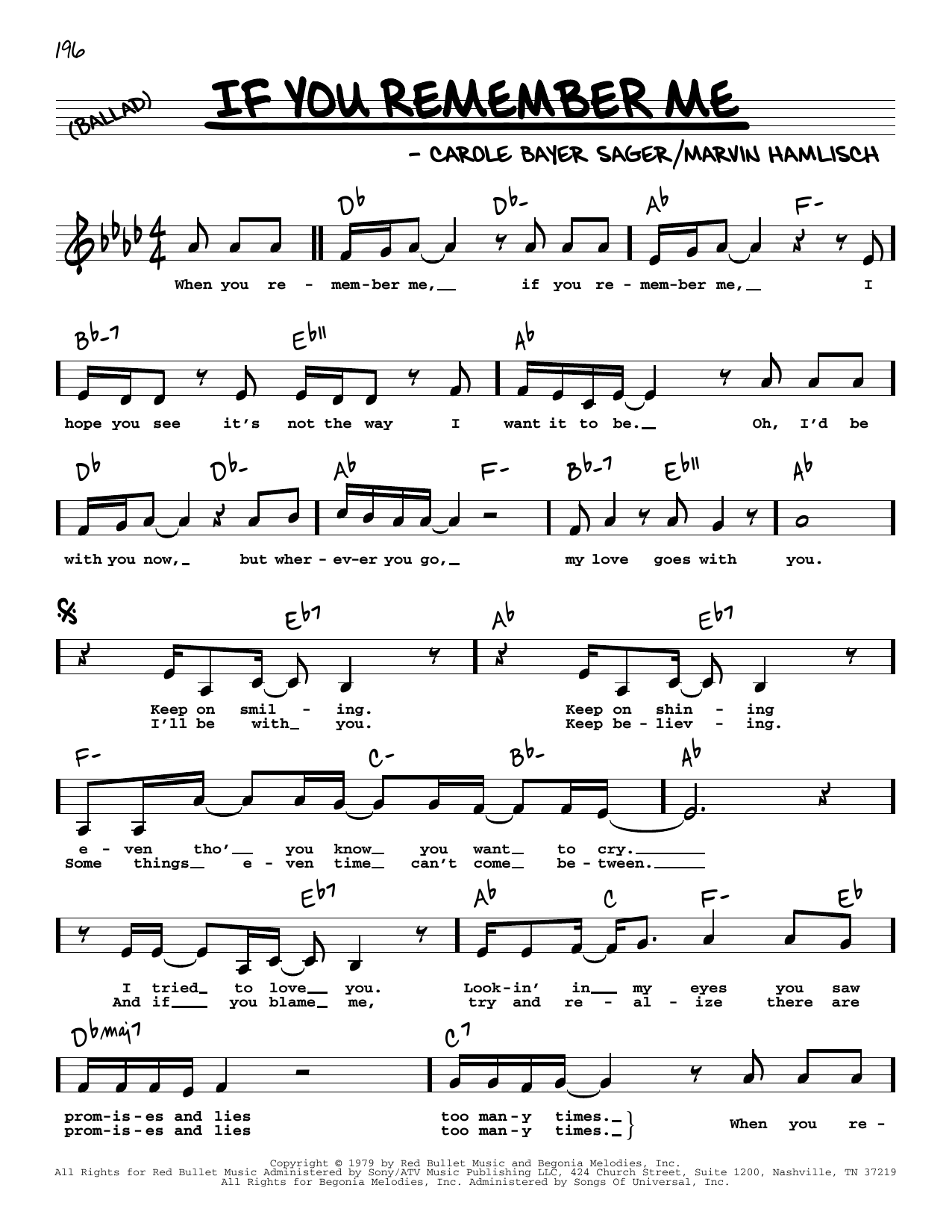 Download Carole Bayer Sager If You Remember Me (Low Voice) Sheet Music and learn how to play Real Book – Melody, Lyrics & Chords PDF digital score in minutes