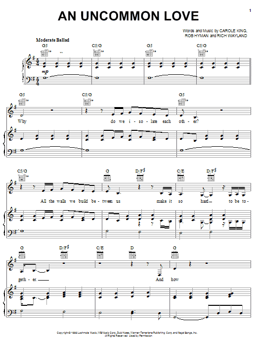 Download Carole King An Uncommon Love Sheet Music and learn how to play Piano, Vocal & Guitar (Right-Hand Melody) PDF digital score in minutes