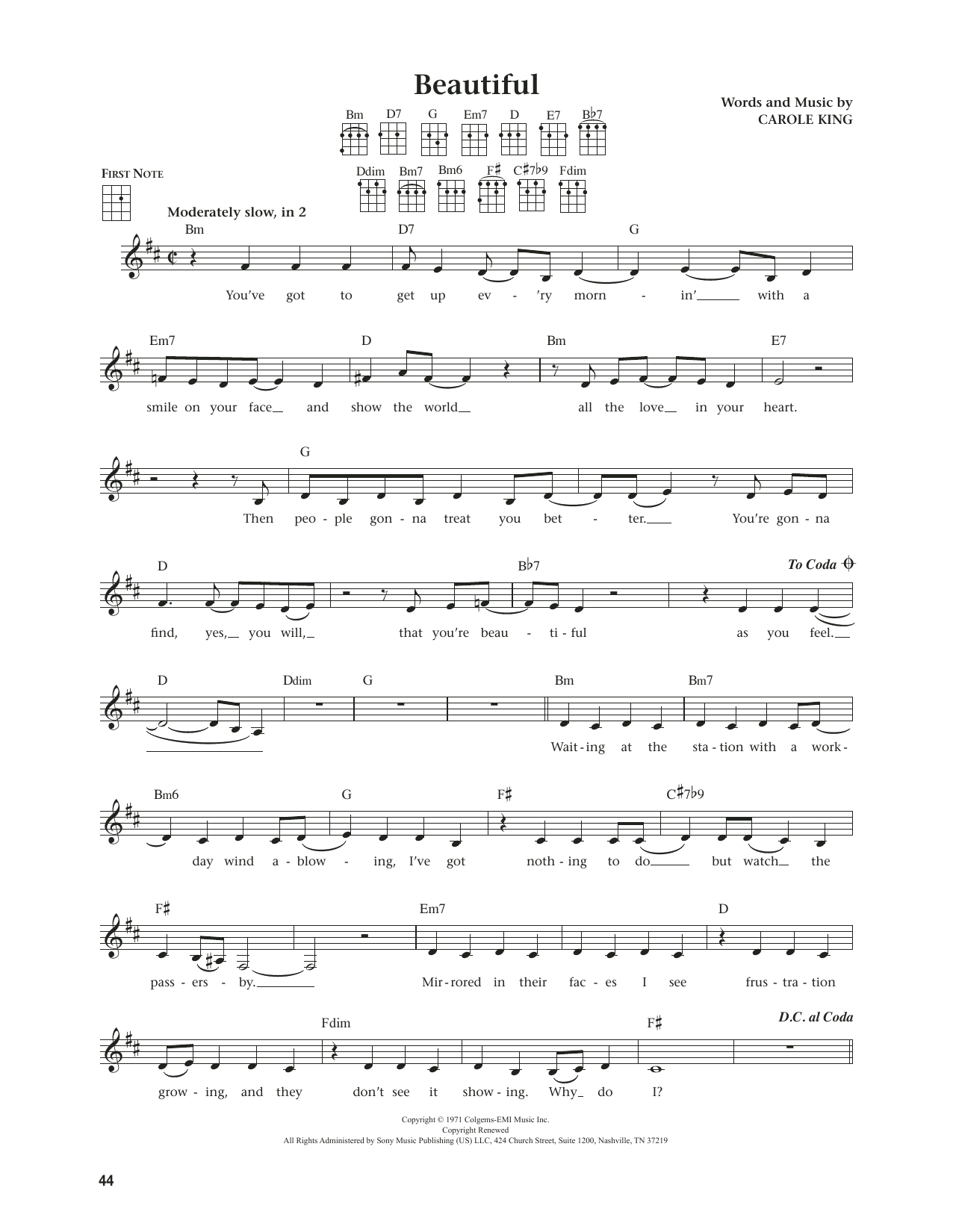 Download Carole King Beautiful (from The Daily Ukulele) (arr. Jim Beloff) Sheet Music and learn how to play Ukulele PDF digital score in minutes