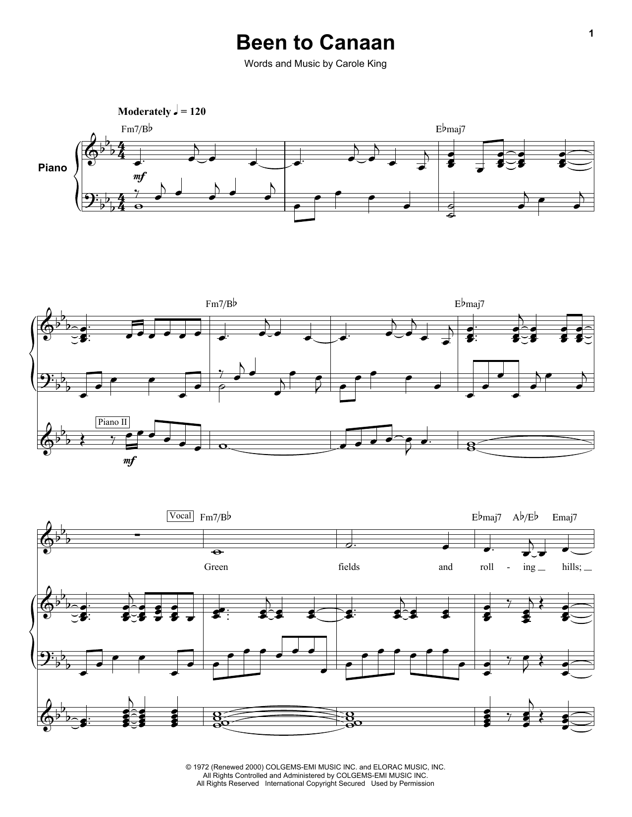 Download Carole King Been To Canaan Sheet Music and learn how to play Keyboard Transcription PDF digital score in minutes