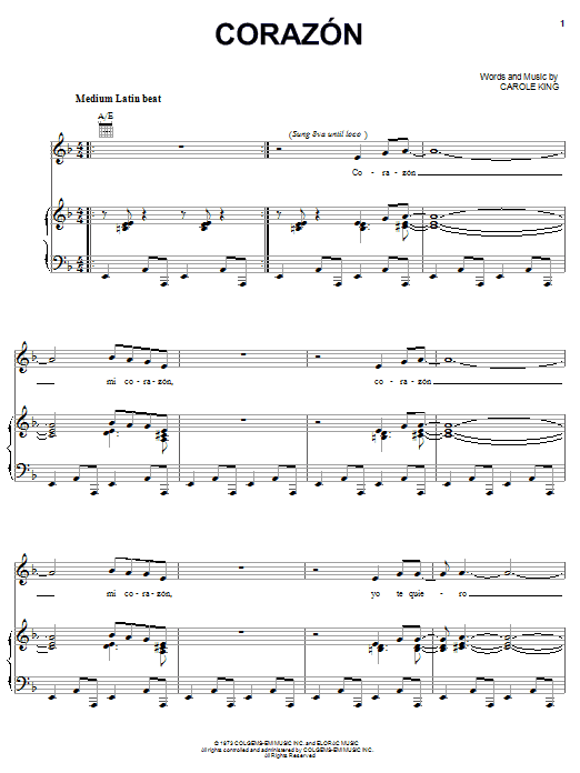 Download Carole King Corazon Sheet Music and learn how to play Piano, Vocal & Guitar (Right-Hand Melody) PDF digital score in minutes