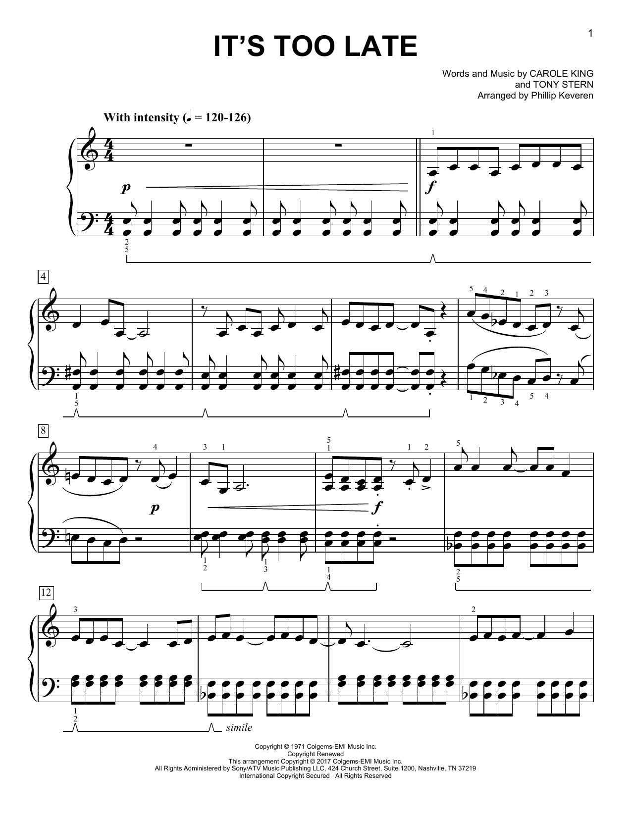Download Phillip Keveren It's Too Late Sheet Music and learn how to play Easy Piano PDF digital score in minutes