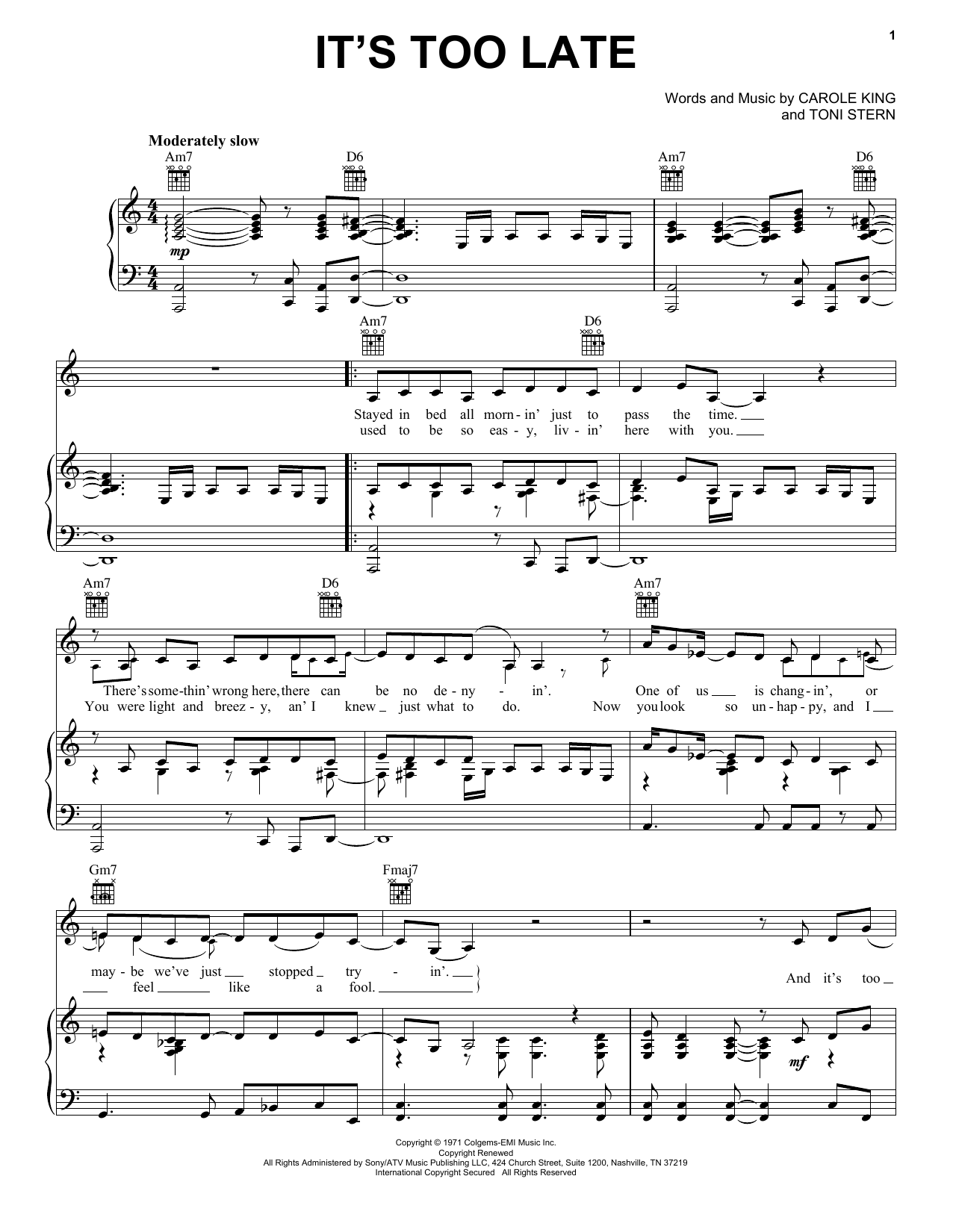 Download Carole King It's Too Late Sheet Music and learn how to play Trombone PDF digital score in minutes