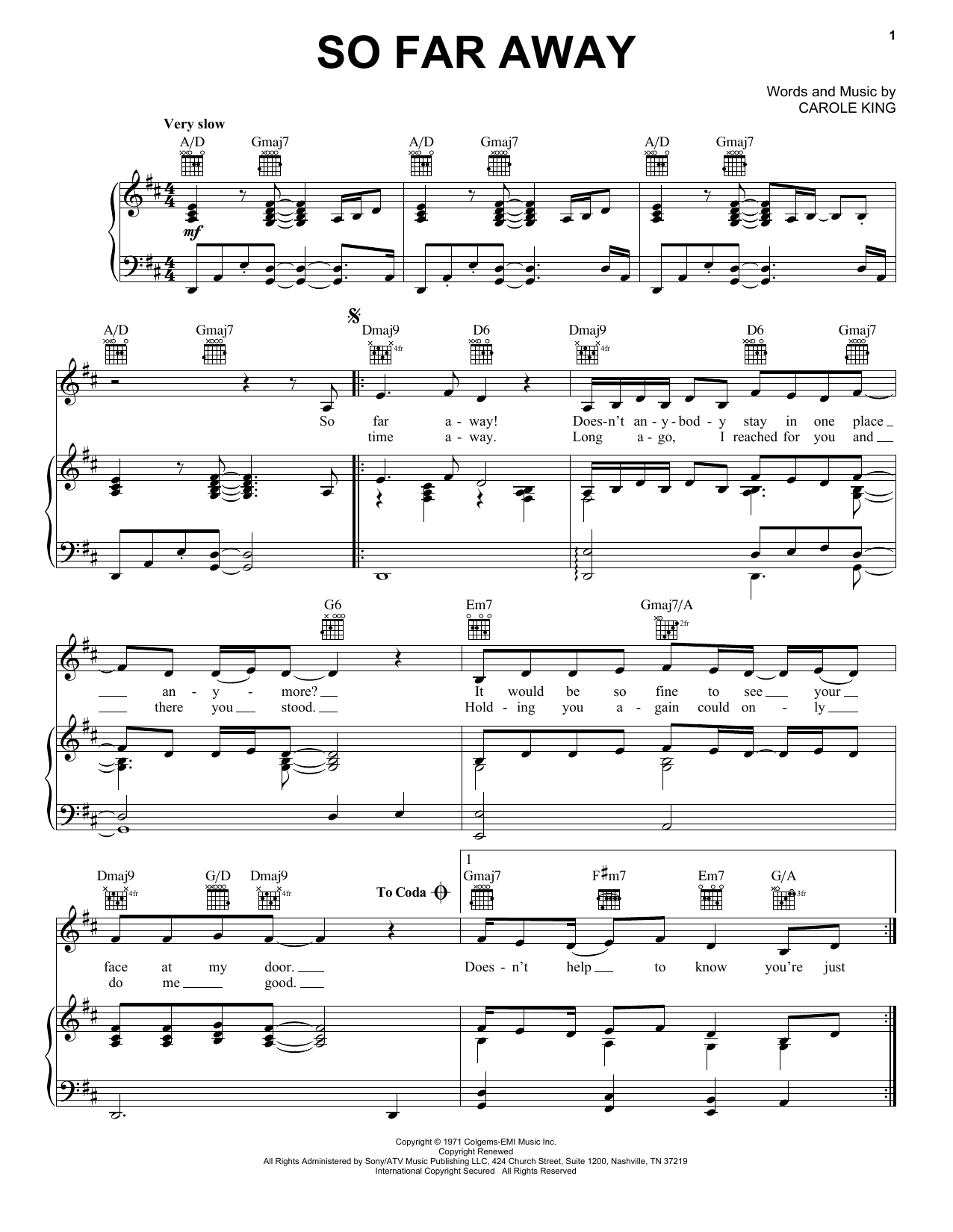 Download Carole King So Far Away Sheet Music and learn how to play Ukulele PDF digital score in minutes