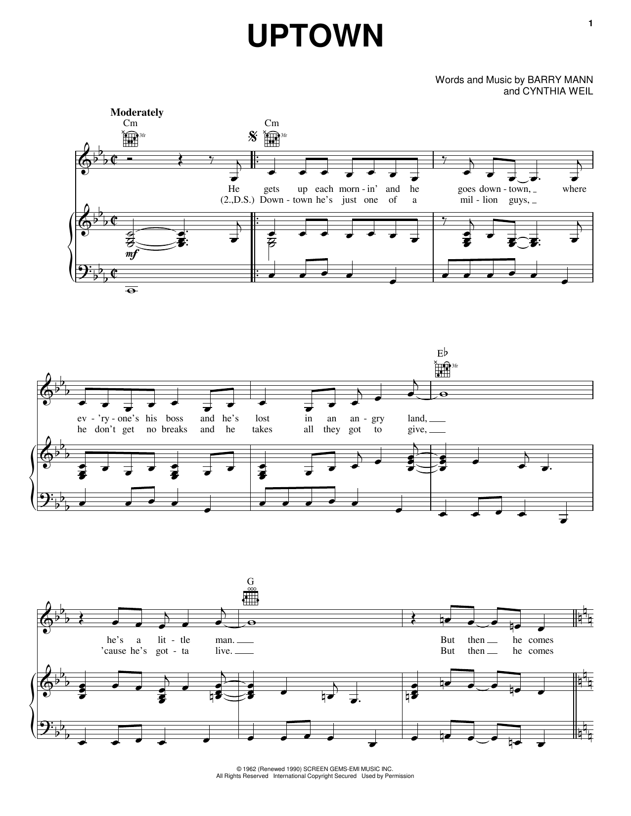 Download Carole King Uptown Sheet Music and learn how to play Ukulele PDF digital score in minutes