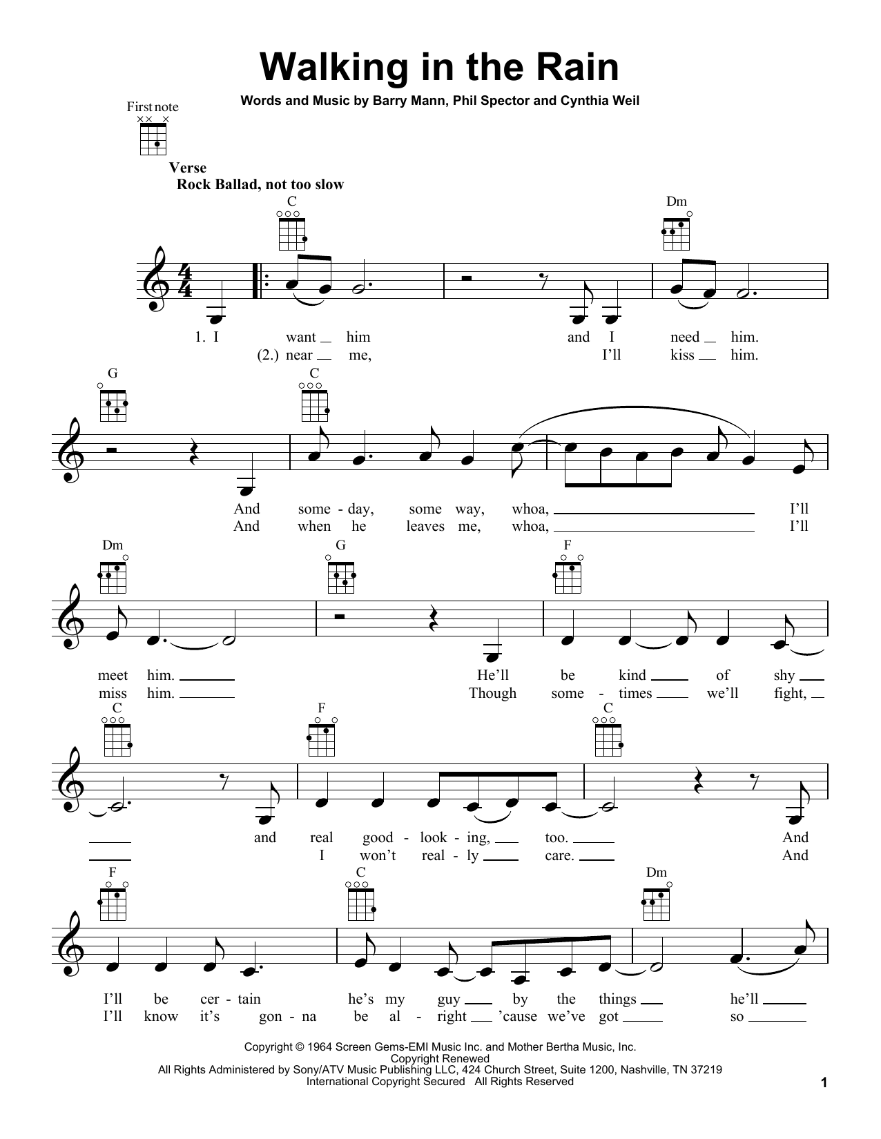 Download Carole King Walking In The Rain Sheet Music and learn how to play Ukulele PDF digital score in minutes