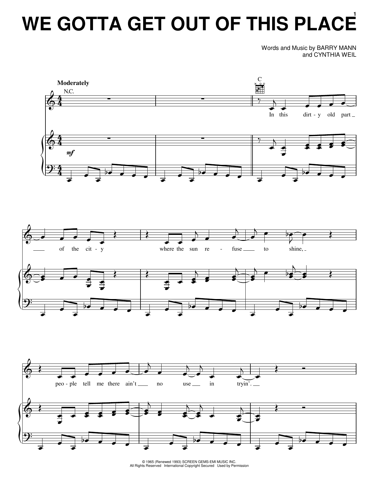 Download Carole King We Gotta Get Out Of This Place Sheet Music and learn how to play Ukulele PDF digital score in minutes