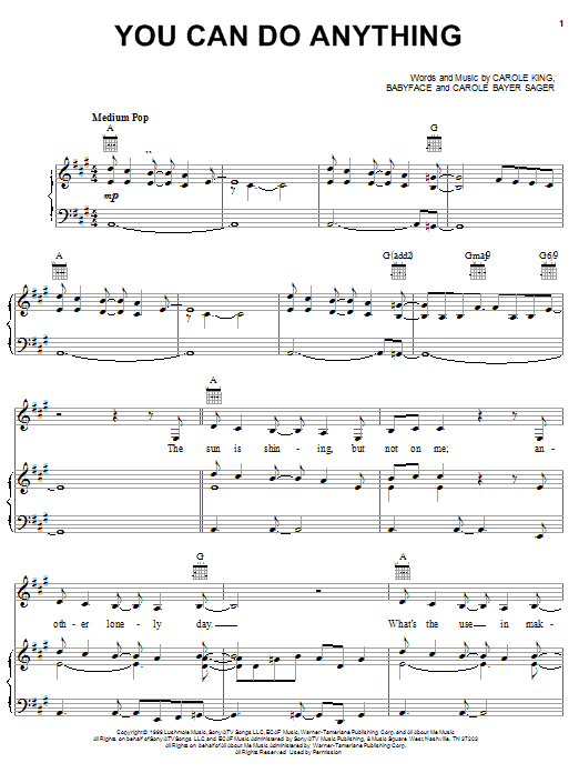 Download Carole King You Can Do Anything Sheet Music and learn how to play Piano, Vocal & Guitar (Right-Hand Melody) PDF digital score in minutes