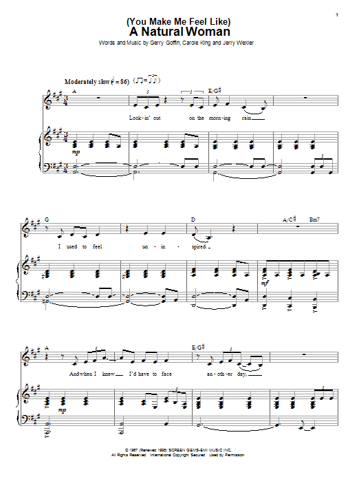 Download Aretha Franklin (You Make Me Feel Like) A Natural Woman Sheet Music and learn how to play Keyboard Transcription PDF digital score in minutes