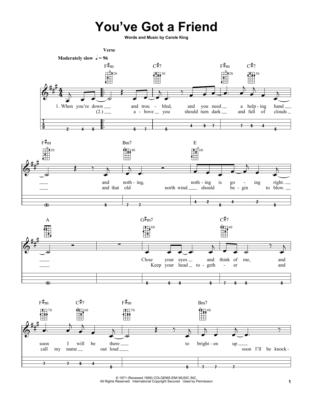 Download Carole King You've Got A Friend (arr. Bobby Westfall) Sheet Music and learn how to play Mandolin PDF digital score in minutes