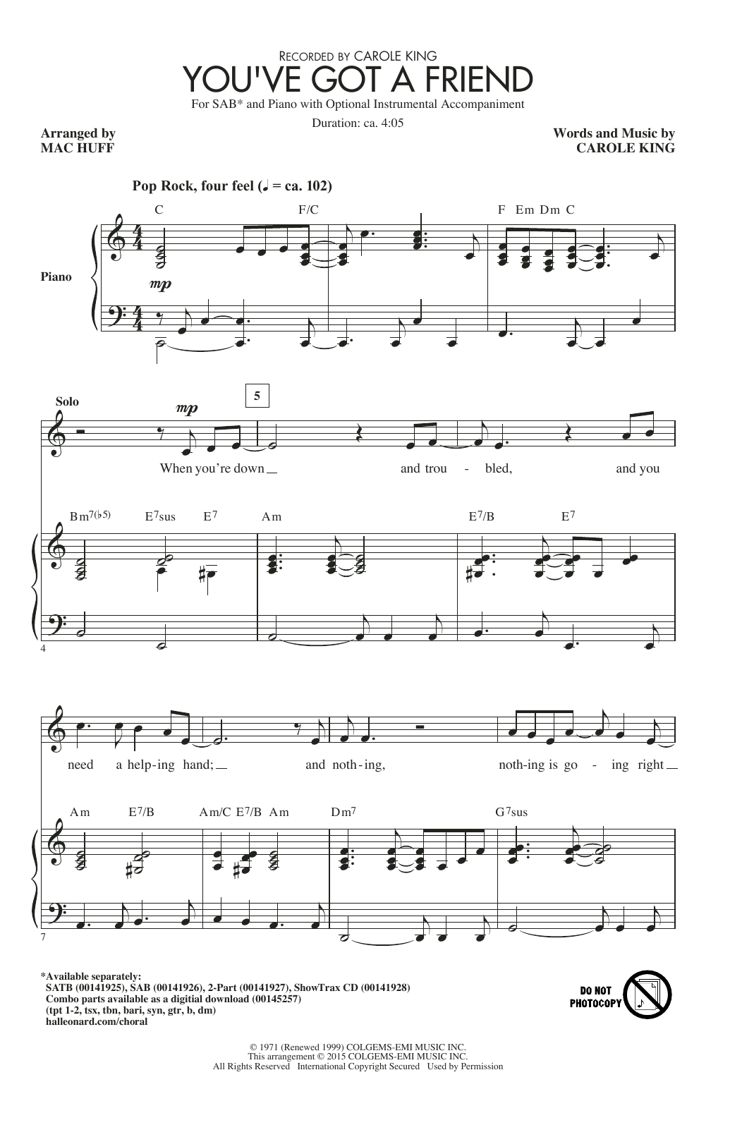 Download Mac Huff You've Got A Friend Sheet Music and learn how to play 2-Part Choir PDF digital score in minutes