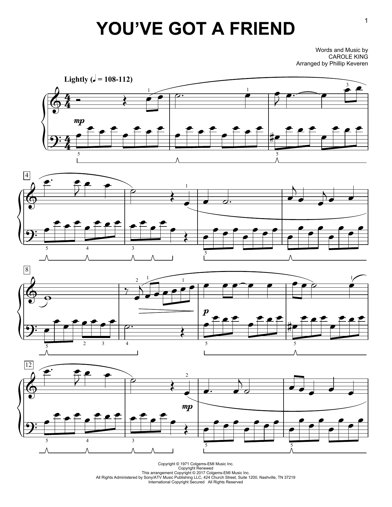 Download Phillip Keveren You've Got A Friend Sheet Music and learn how to play Easy Piano PDF digital score in minutes