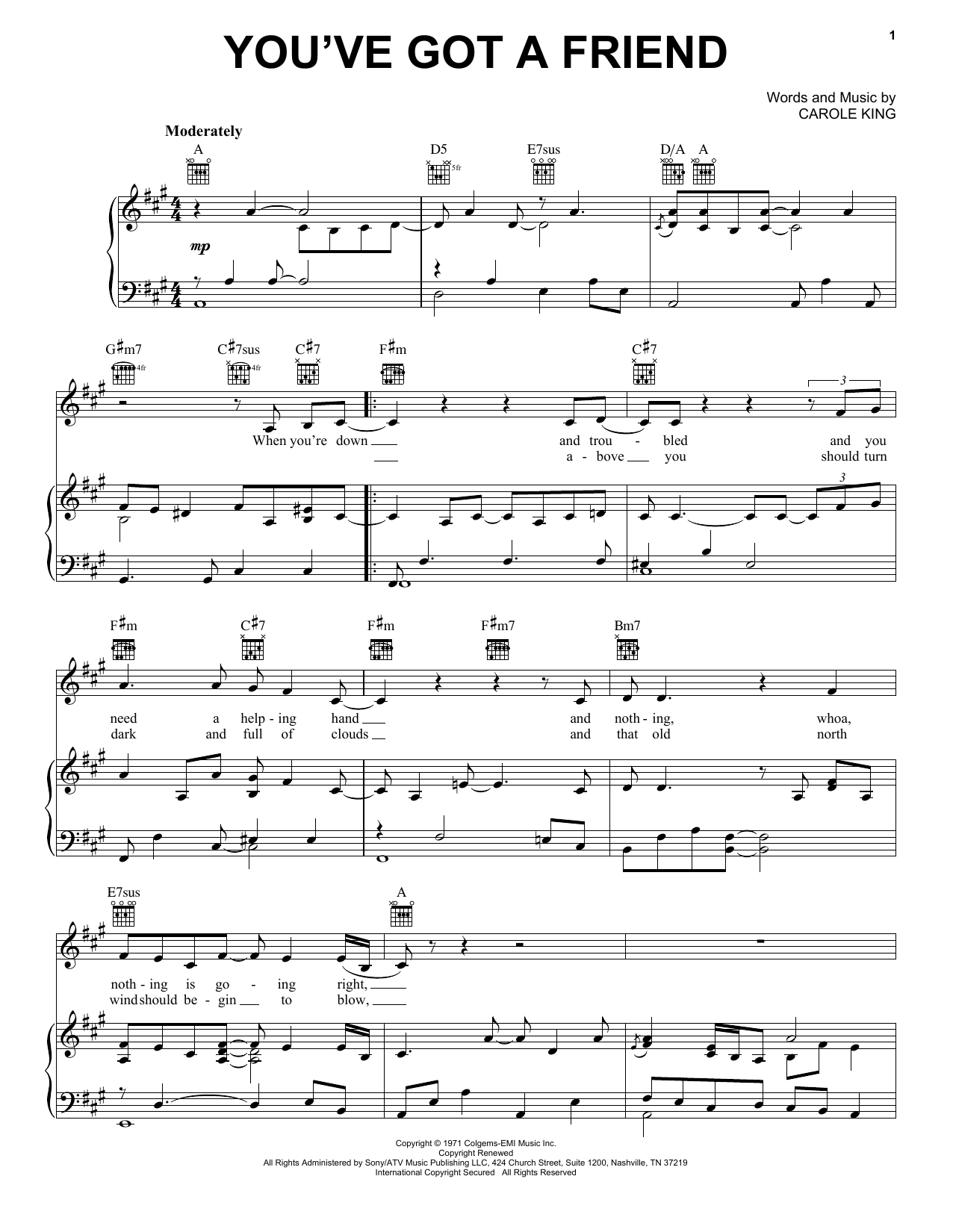 Download Carole King You've Got A Friend Sheet Music and learn how to play Real Book – Melody, Lyrics & Chords PDF digital score in minutes
