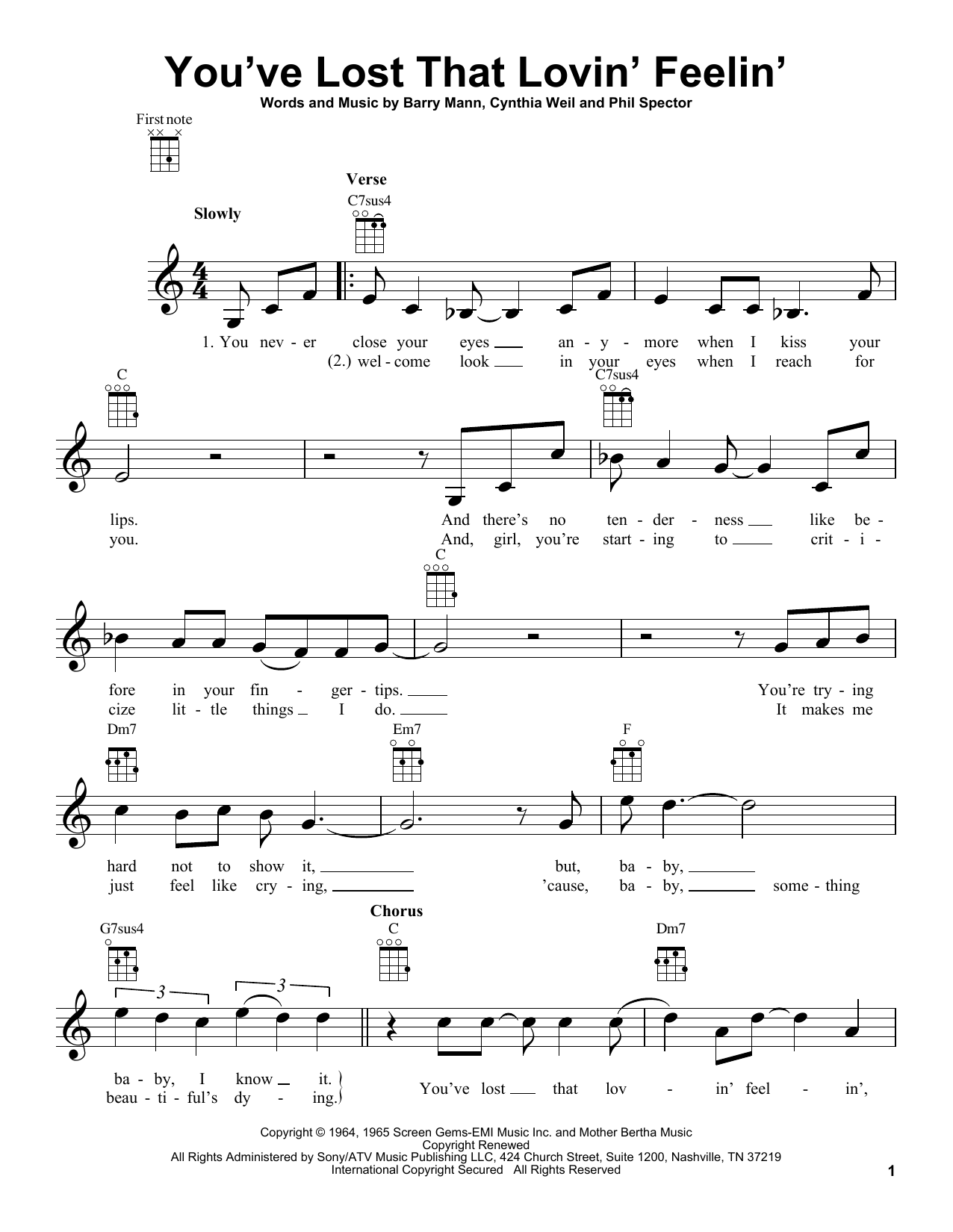 Download Carole King You've Lost That Lovin' Feelin' Sheet Music and learn how to play Ukulele PDF digital score in minutes