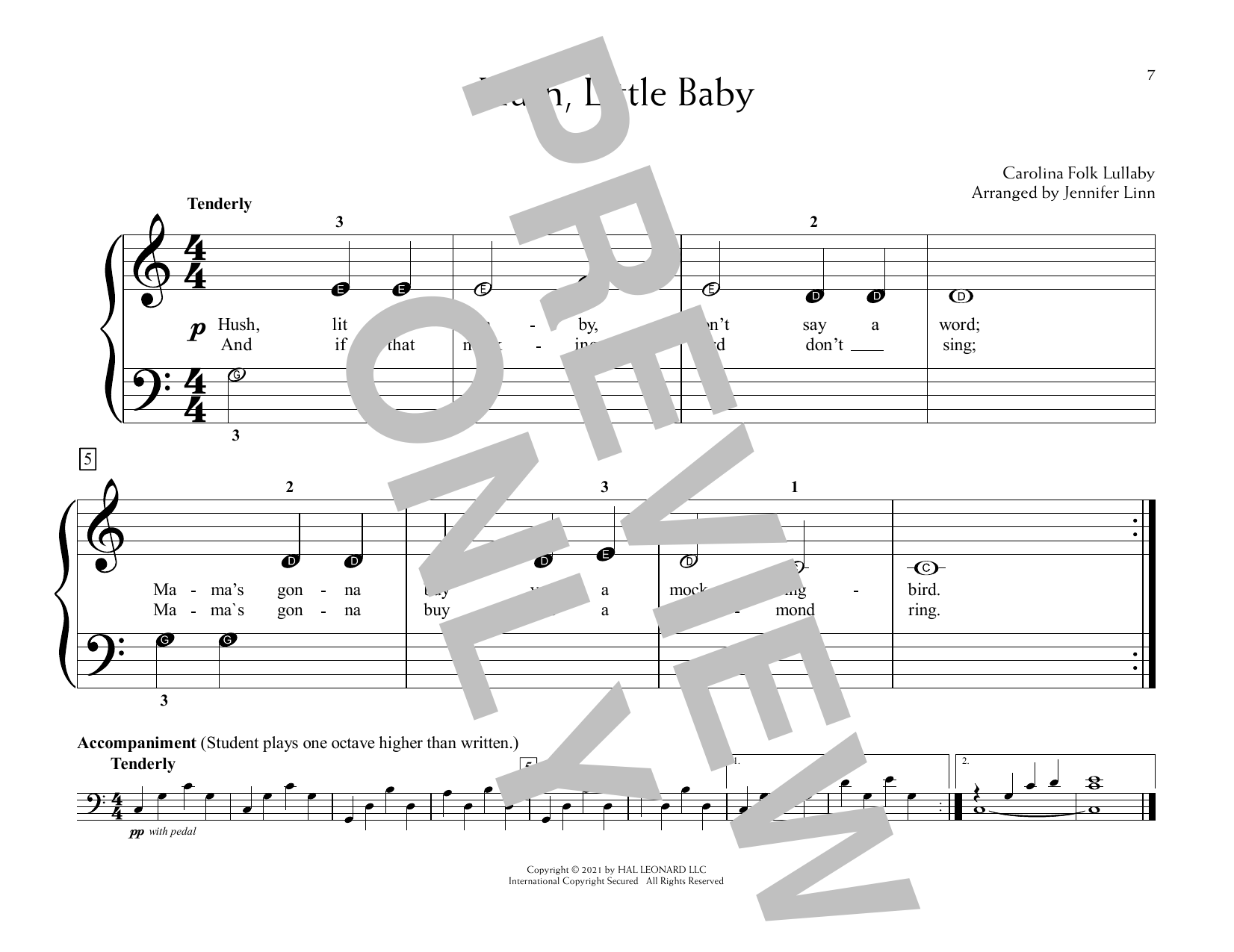Download Carolina Folk Lullaby Hush Little Baby (arr. Jennifer Linn) Sheet Music and learn how to play Educational Piano PDF digital score in minutes
