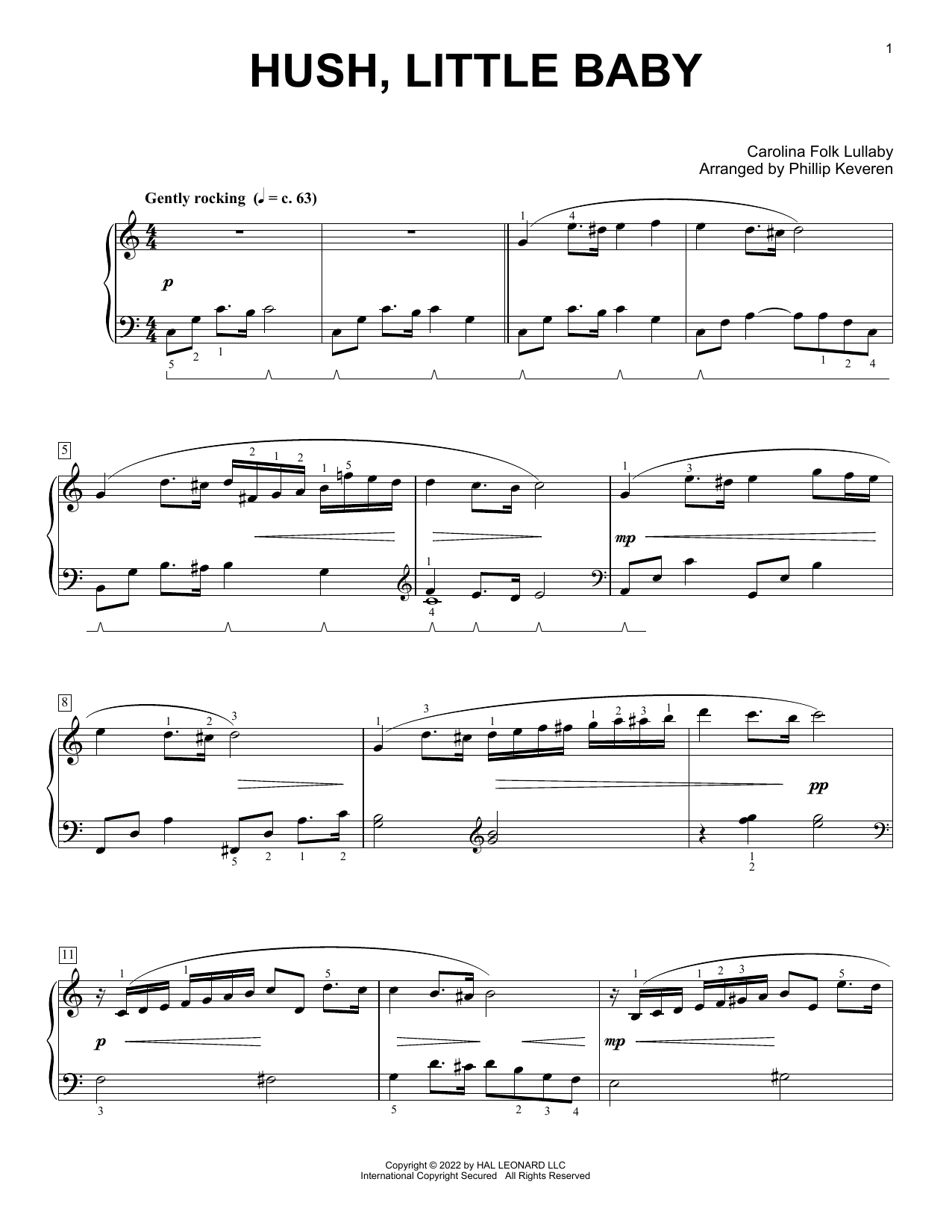 Download Carolina Folk Lullaby Hush, Little Baby (arr. Phillip Keveren) Sheet Music and learn how to play Piano Solo PDF digital score in minutes