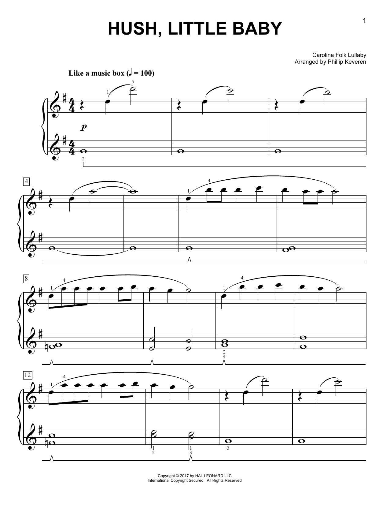 Download Phillip Keveren Hush, Little Baby Sheet Music and learn how to play Easy Piano PDF digital score in minutes