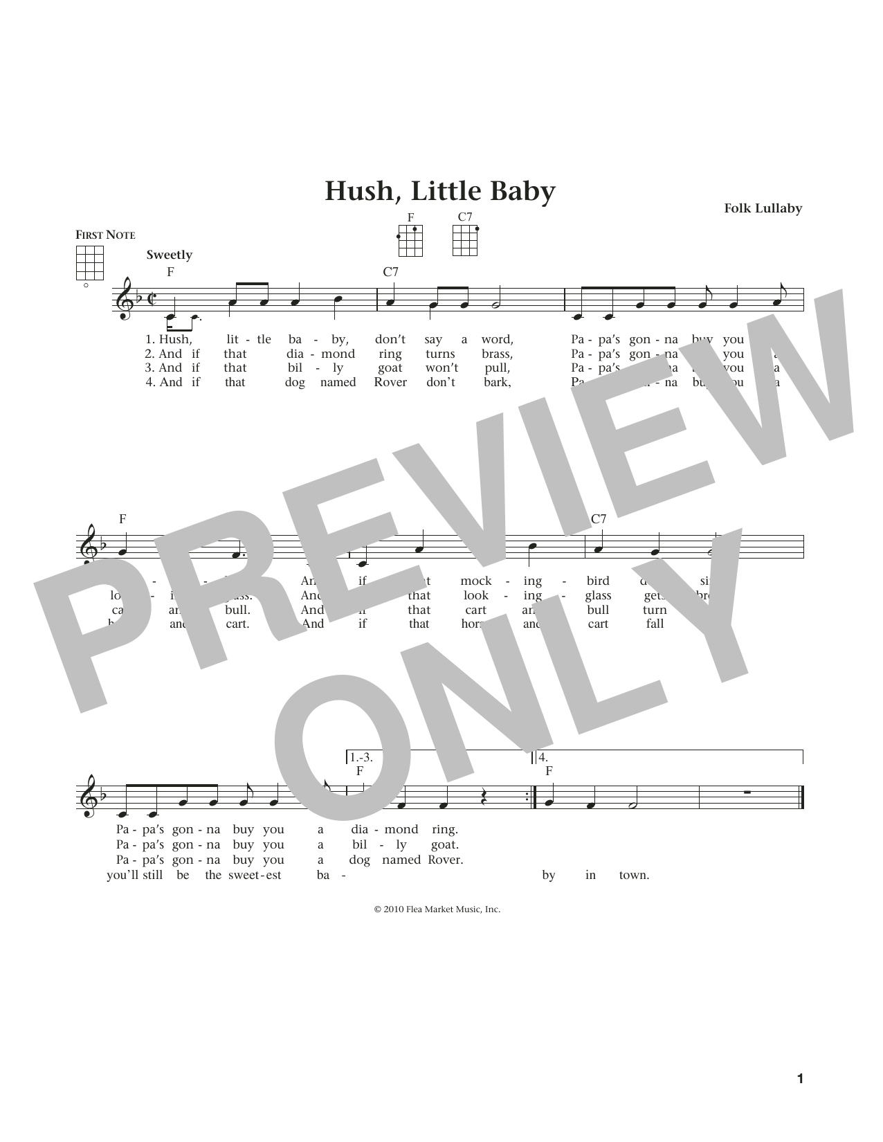 Download Carolina Folk Lullaby Hush, Little Baby Sheet Music and learn how to play Ukulele PDF digital score in minutes