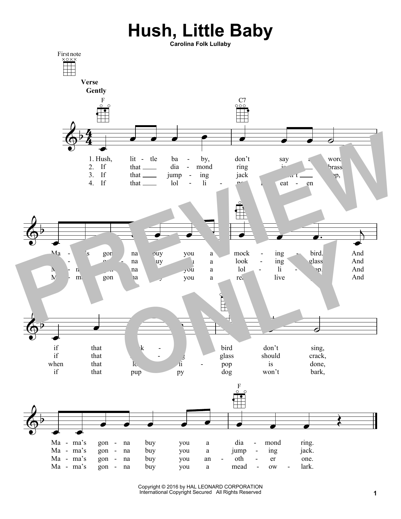 Download Traditional Hush, Little Baby Sheet Music and learn how to play SPREP PDF digital score in minutes
