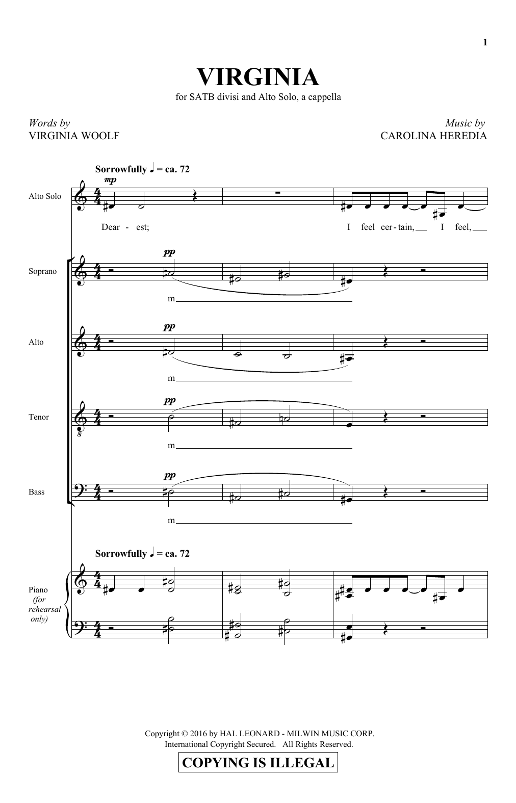 Download Carolina Heredia Virginia Sheet Music and learn how to play SATB PDF digital score in minutes