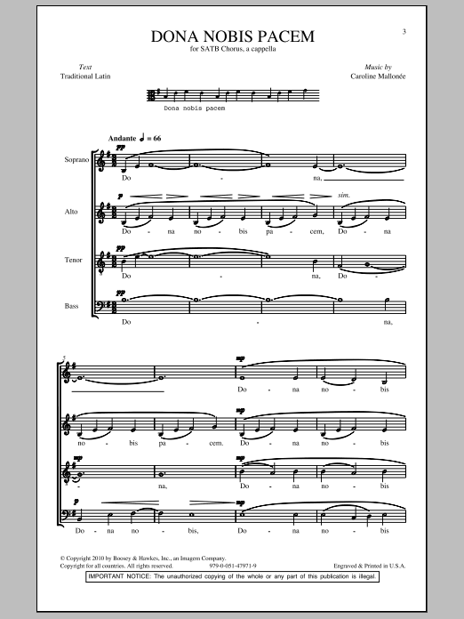 Download Caroline Mallonee Dona Nobis Pacem Sheet Music and learn how to play SATB PDF digital score in minutes