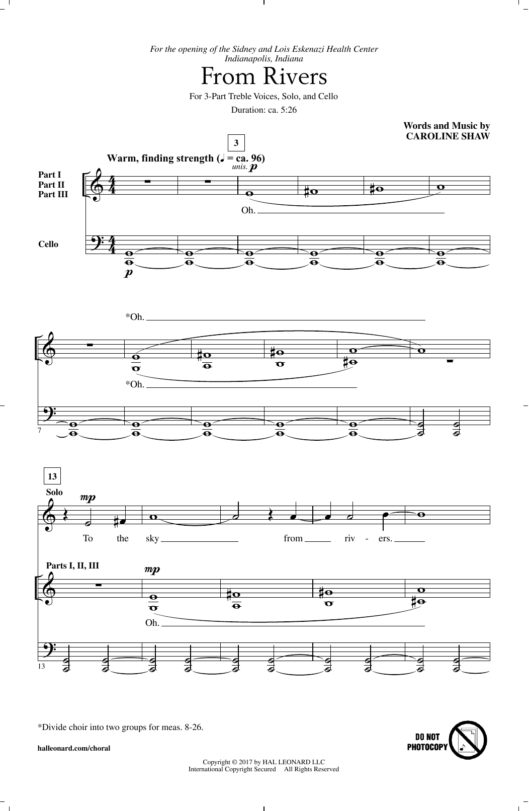 Download Caroline Shaw From Rivers Sheet Music and learn how to play 3-Part Treble PDF digital score in minutes