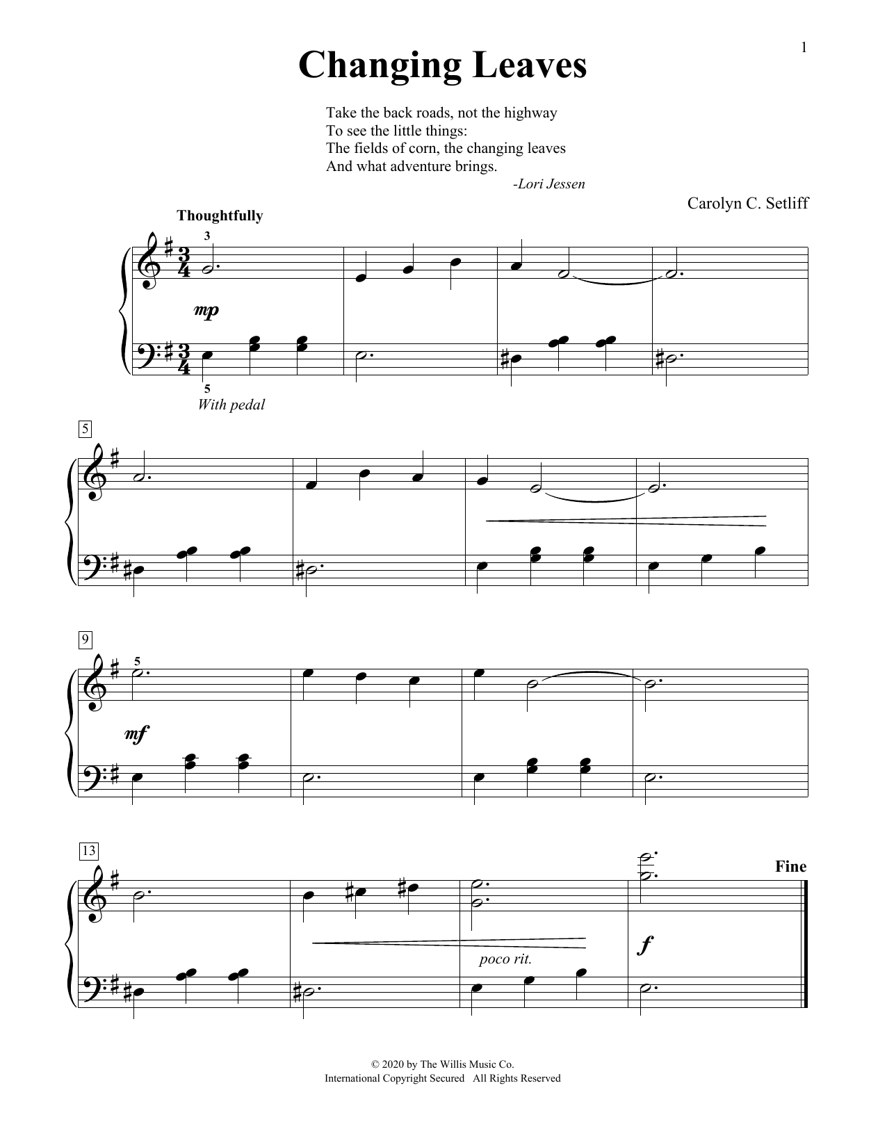 Download Carolyn C. Setliff Changing Leaves Sheet Music and learn how to play Educational Piano PDF digital score in minutes