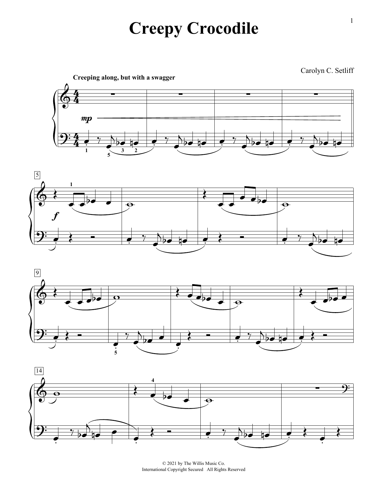Download Carolyn C. Setliff Creepy Crocodile Sheet Music and learn how to play Educational Piano PDF digital score in minutes