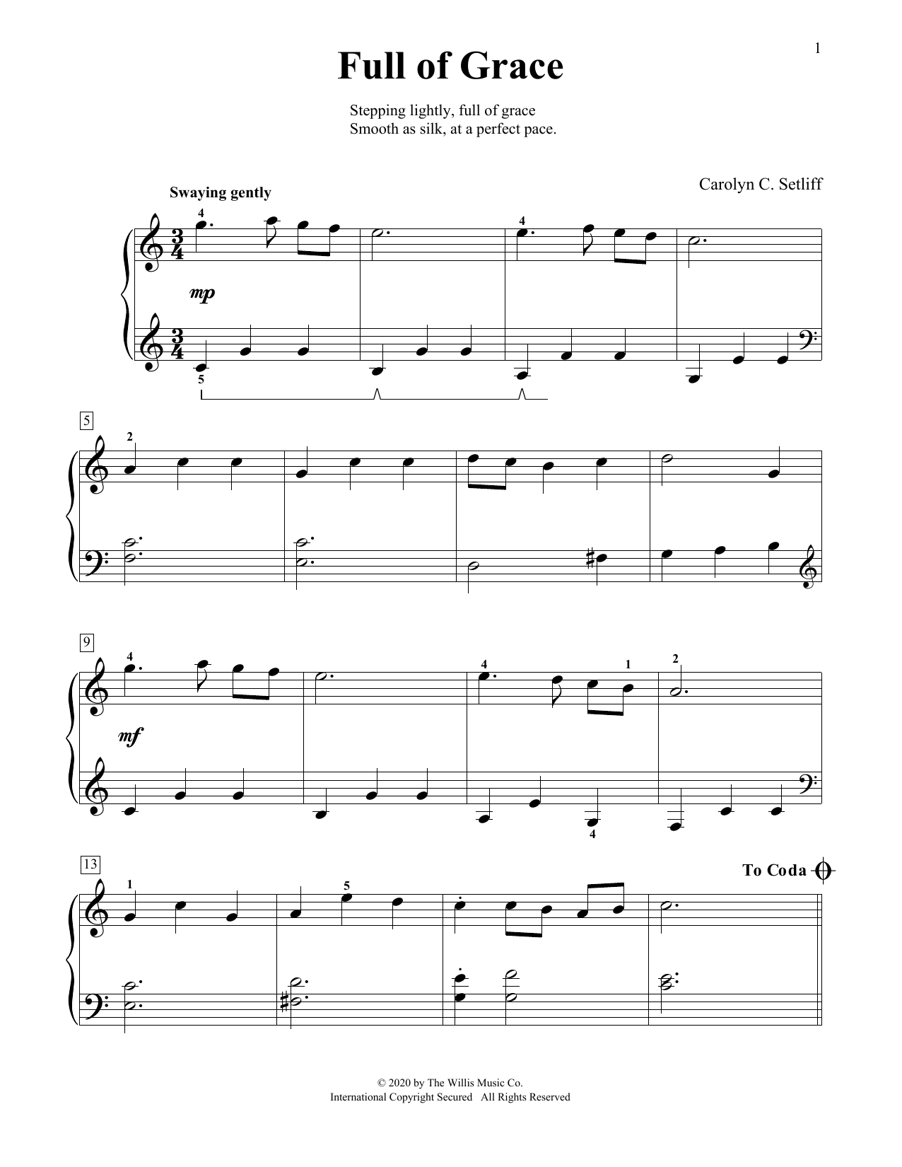 Download Carolyn C. Setliff Full Of Grace Sheet Music and learn how to play Educational Piano PDF digital score in minutes