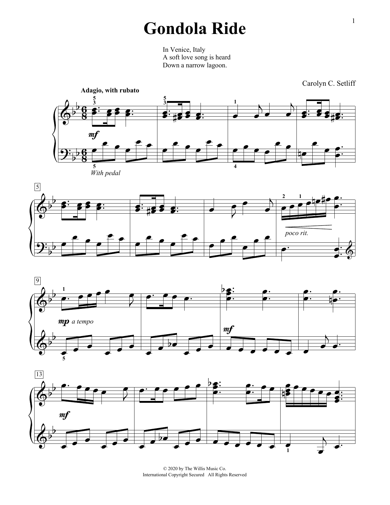 Download Carolyn C. Setliff Gondola Ride Sheet Music and learn how to play Educational Piano PDF digital score in minutes