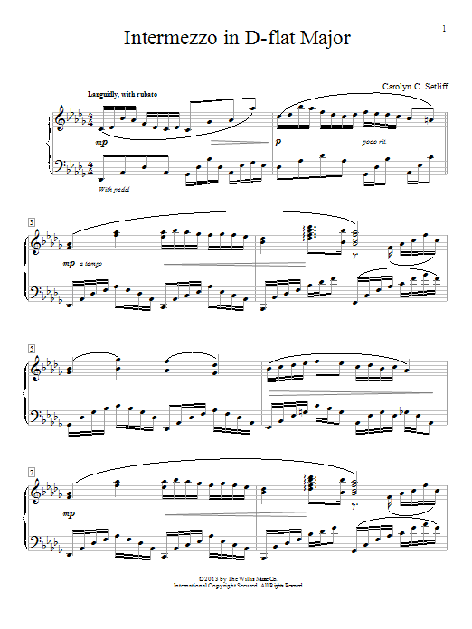Download Carolyn C. Setliff Intermezzo In D-Flat Major Sheet Music and learn how to play Easy Piano PDF digital score in minutes