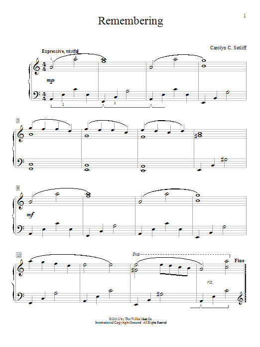 Download Carolyn C. Setliff Remembering Sheet Music and learn how to play Easy Piano PDF digital score in minutes