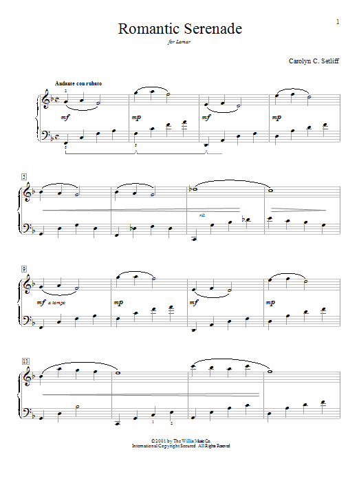 Download Carolyn C. Setliff Romantic Serenade Sheet Music and learn how to play Easy Piano PDF digital score in minutes