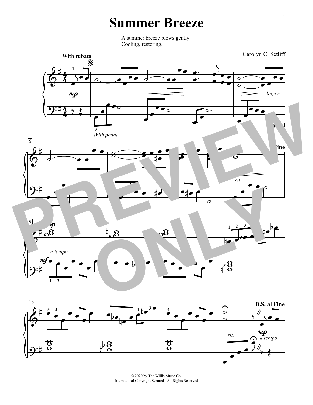Download Carolyn C. Setliff Summer Breeze Sheet Music and learn how to play Educational Piano PDF digital score in minutes