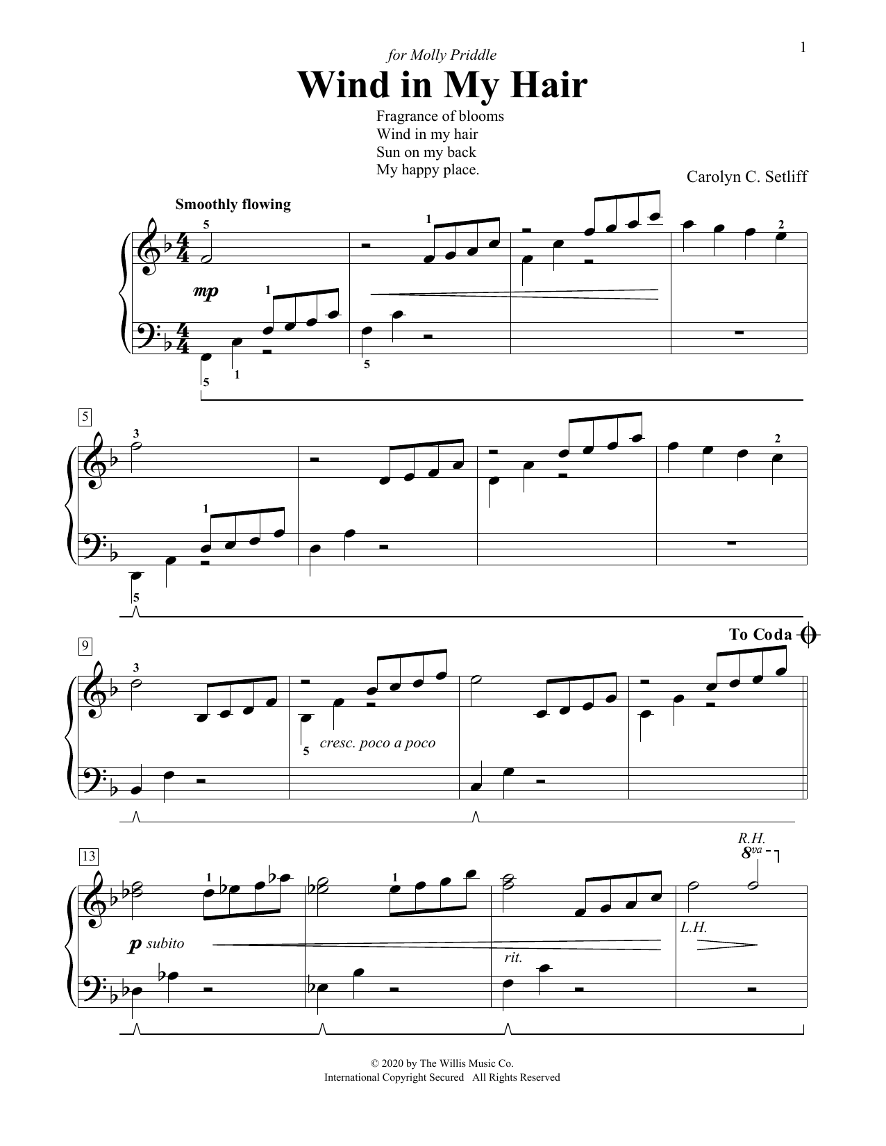 Download Carolyn C. Setliff Wind In My Hair Sheet Music and learn how to play Educational Piano PDF digital score in minutes