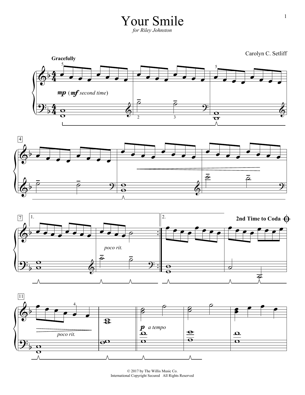 Download Carolyn C. Setliff Your Smile Sheet Music and learn how to play Educational Piano PDF digital score in minutes